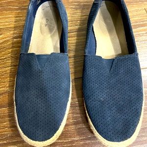 Navy Clarks women’s slip on shoes